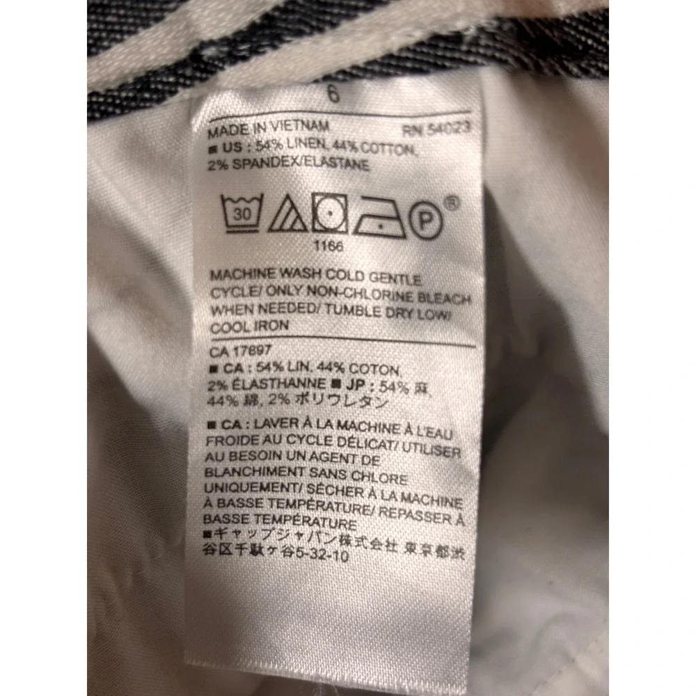 Banana Republic Womens Avery Pants 6 Gray White Striped Linen Blend Coastal